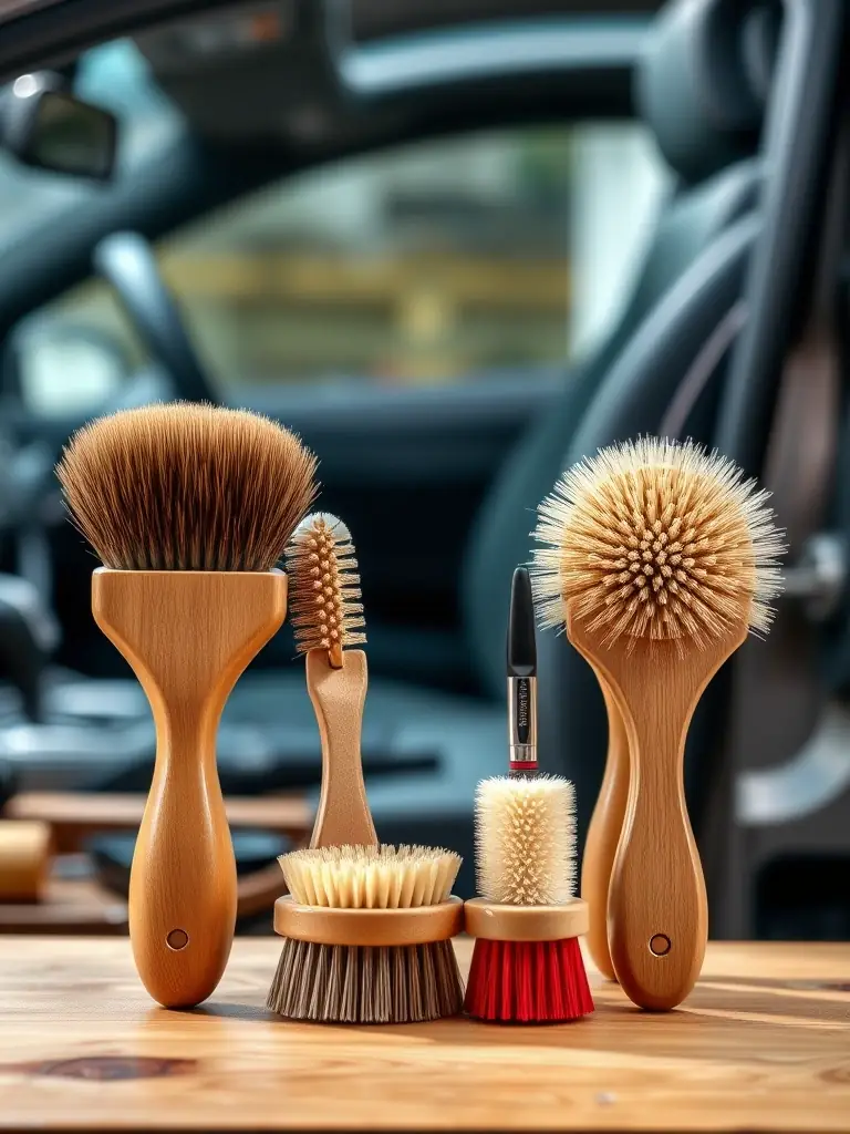 A photo of a selection of high-quality detailing brushes, showing different sizes and bristle types.