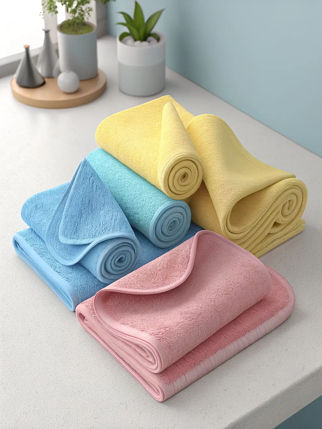 An image of a variety of microfiber towels and applicators used in car detailing.